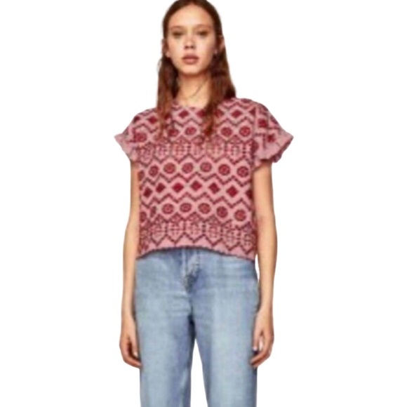 Zara Red Boxy Ruffled Blouse - Picture 3 of 3